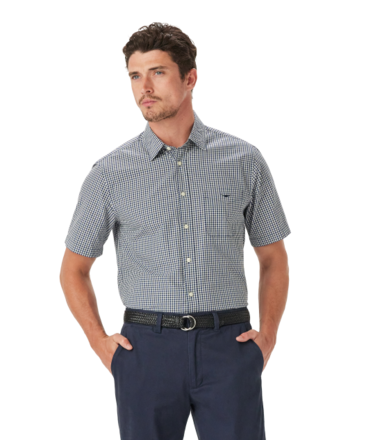 R.M.Williams Classic Poplin Check SS Shirt-mens-Sparrows