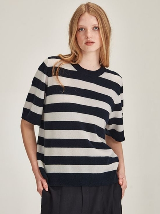 Caroline Sills Emi Striped Cashmere Tee-womenswear-Sparrows
