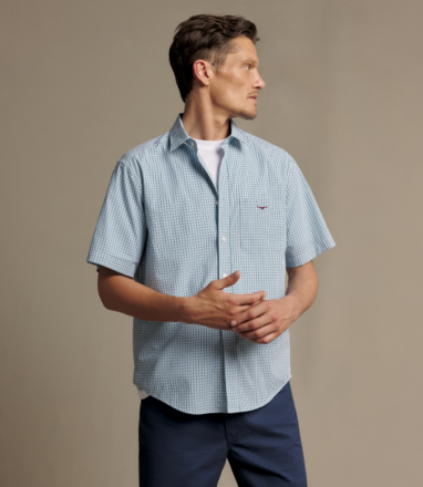 R.M. Williams Quinn Poplin Check SS Shirt-mens-Sparrows