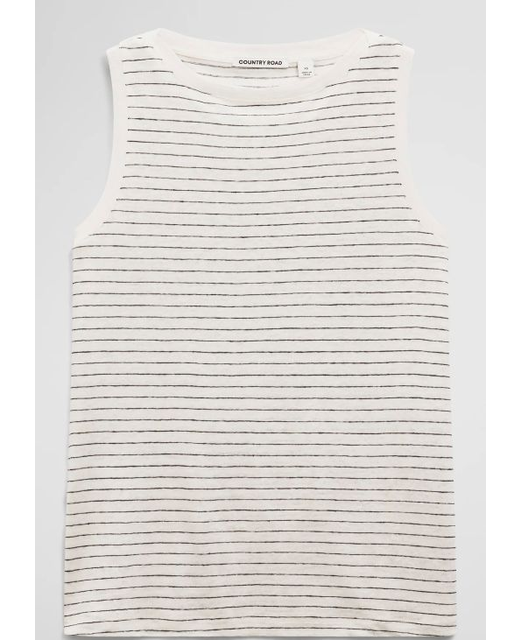 Country Road Stripe Linen Boat Neck Tank